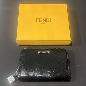 Authentic Fendi Black Patent Leather Zip Around Wallet